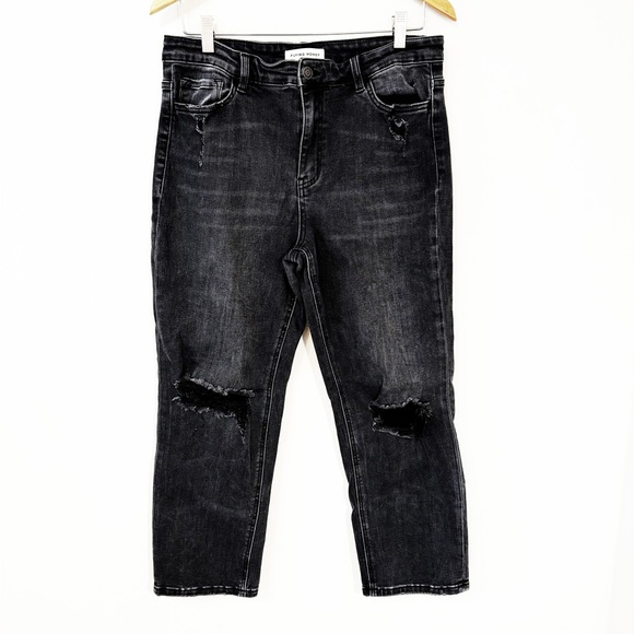 Flying Monkey Denim - FLYING MONKEY Ultra High Rise Jeans Vintage Black Distressed Crop Size 31